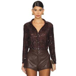 HEARTLOOM Beatrix Bodysuit in Coco Small New Womens Sequin Blouse